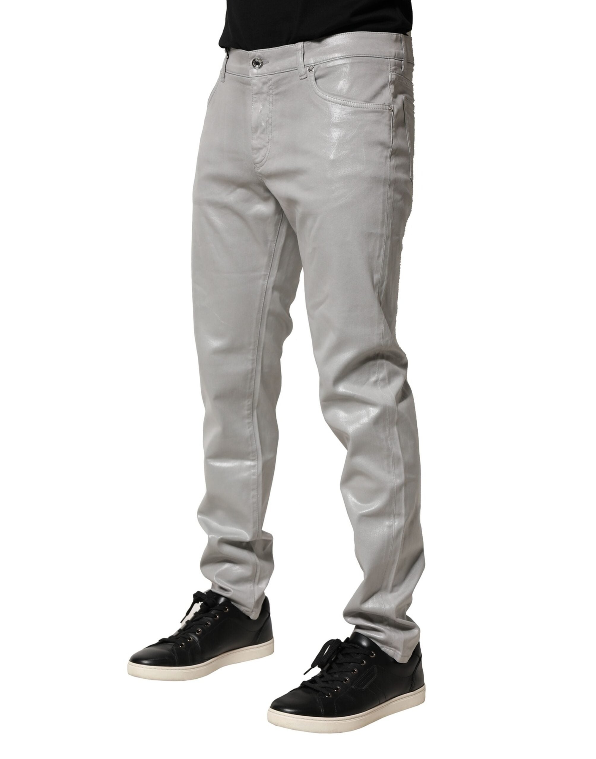 Silver Cotton Stretch Slim Denim Jeans