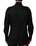 Black Polka Dot Collar Tie Neck Casual Shirt