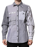 White Gray Striped Cotton Men Casual Shirt