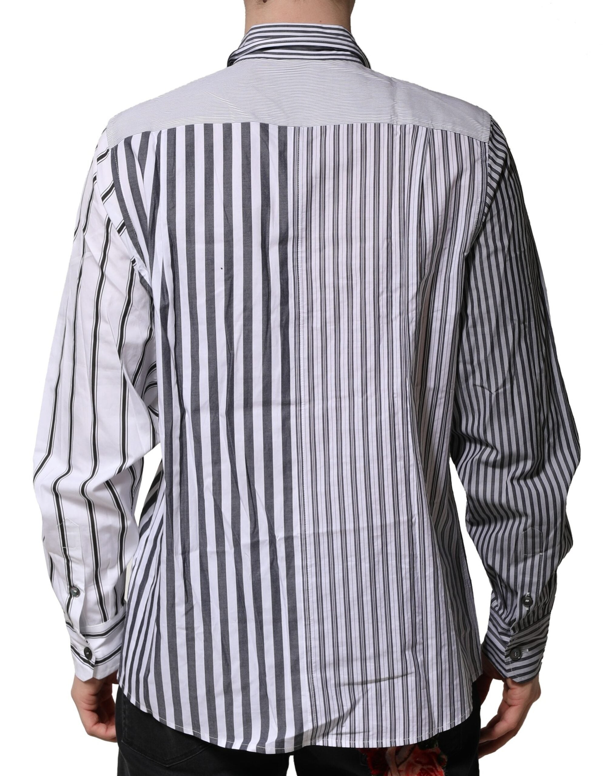 White Gray Striped Cotton Men Casual Shirt