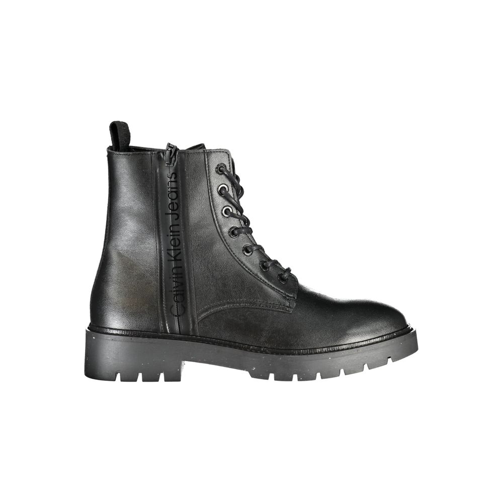 Black Polyurethane Men Ankle Boot