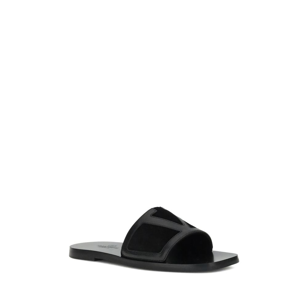 Black Calf Leather Bos Taurus Flat Sandals