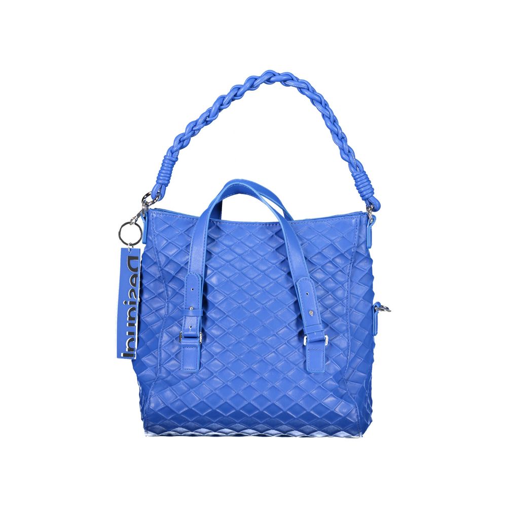 Blue Polyurethane Women Handbag
