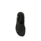 Black Calf Leather Bos Taurus Flat Sandals