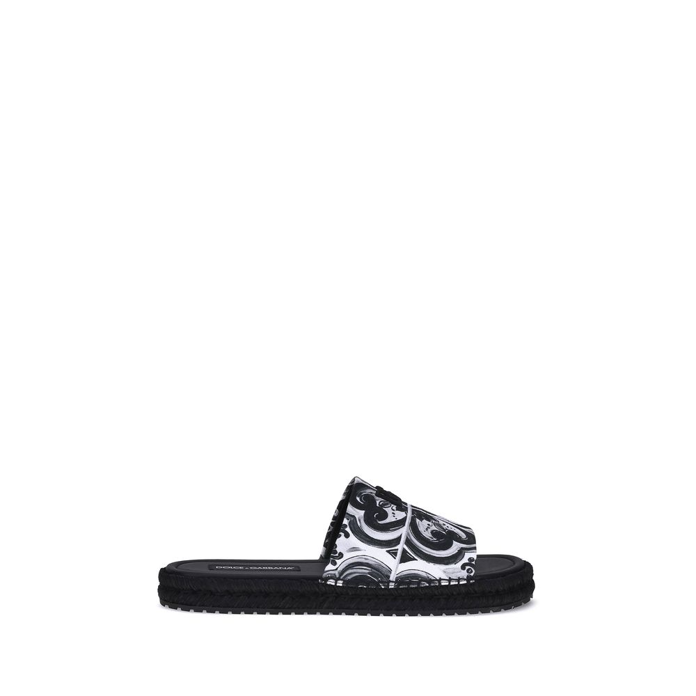 Black Cotton Flat Sandals