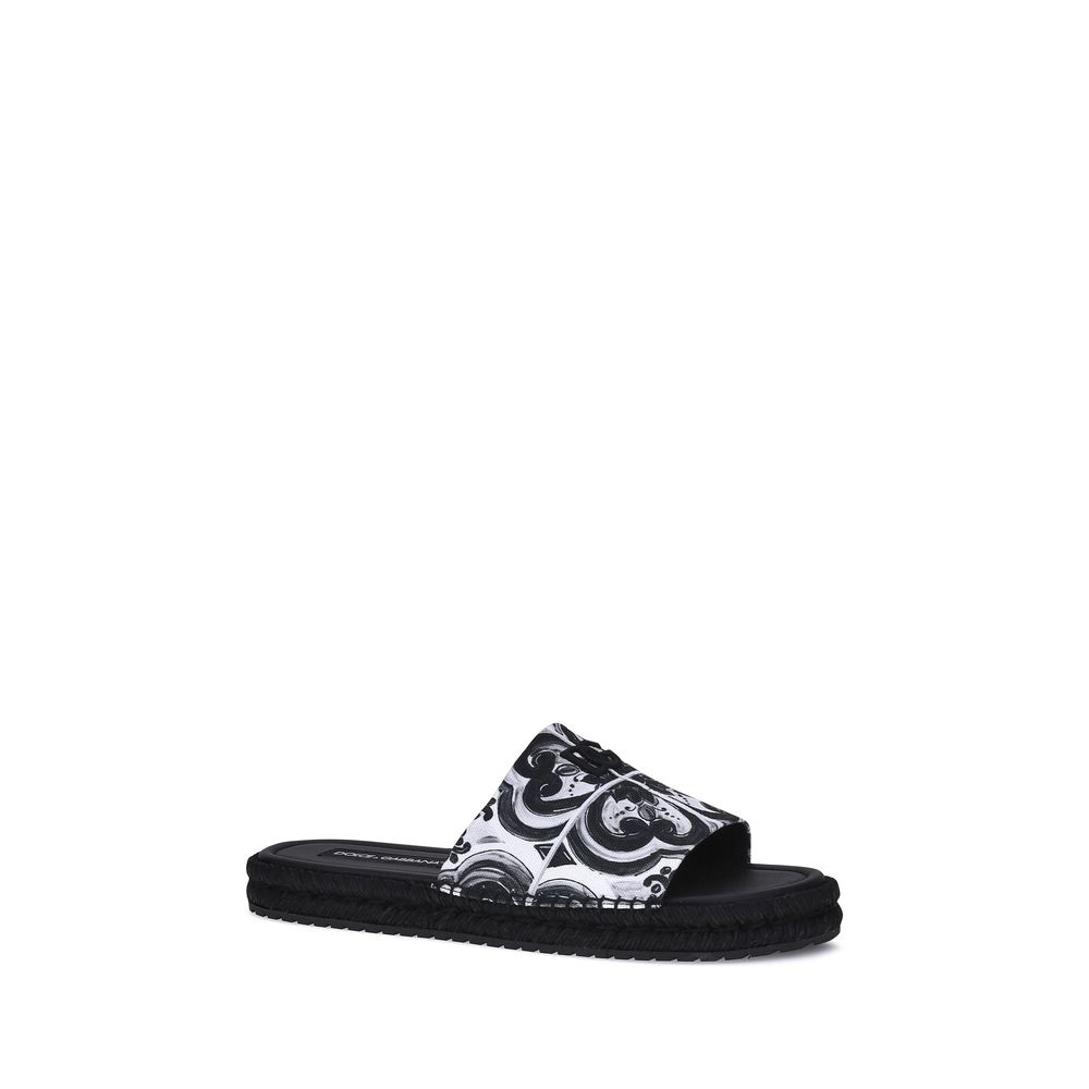 Black Cotton Flat Sandals