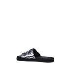 Black Cotton Flat Sandals