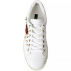 White Leather Gold Red Heart Sneakers Shoes