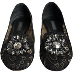 Black Lace Crystal Ballet Flats Loafer Shoes