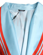 Blue Red Coral Print Wrap Robe Coat Jacket