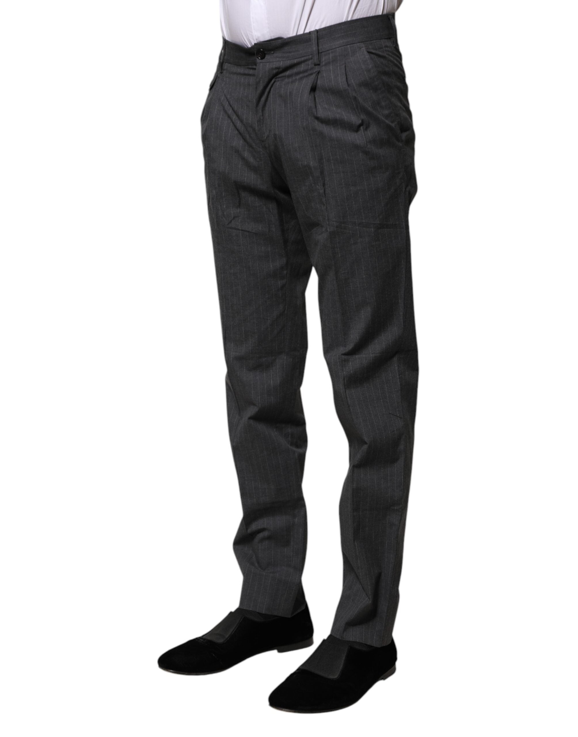 Gray Striped Cotton Formal Pants
