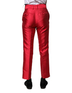 Red Polyester Cropped Dress Pants
