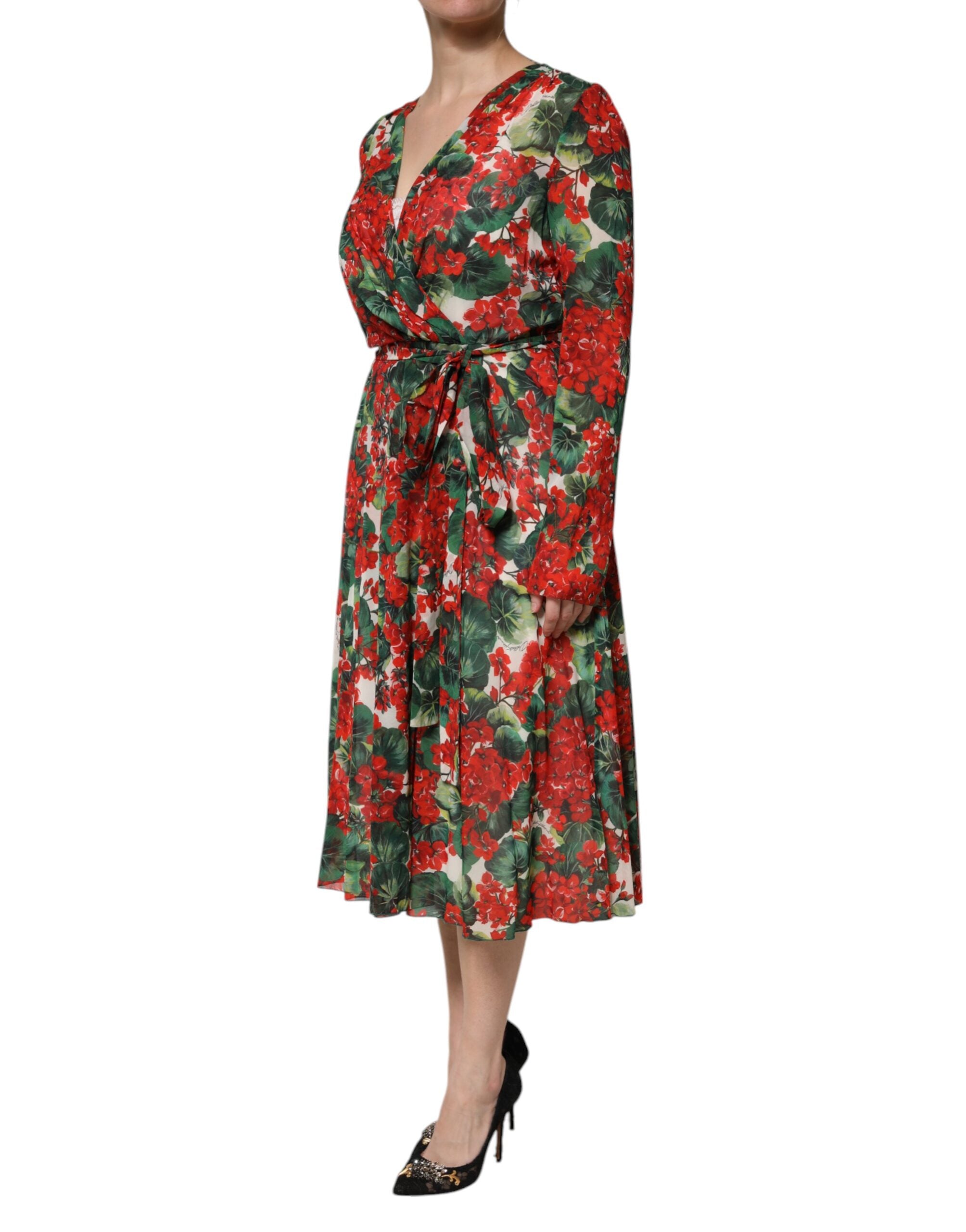Multicolor Floral Long Sleeves V-neck Dress