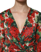 Multicolor Floral Long Sleeves V-neck Dress