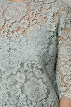 Mint Green Floral Lace Cotton Blouse Top