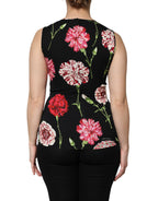 Black Floral Print Sleeveless Tank Blouse Top