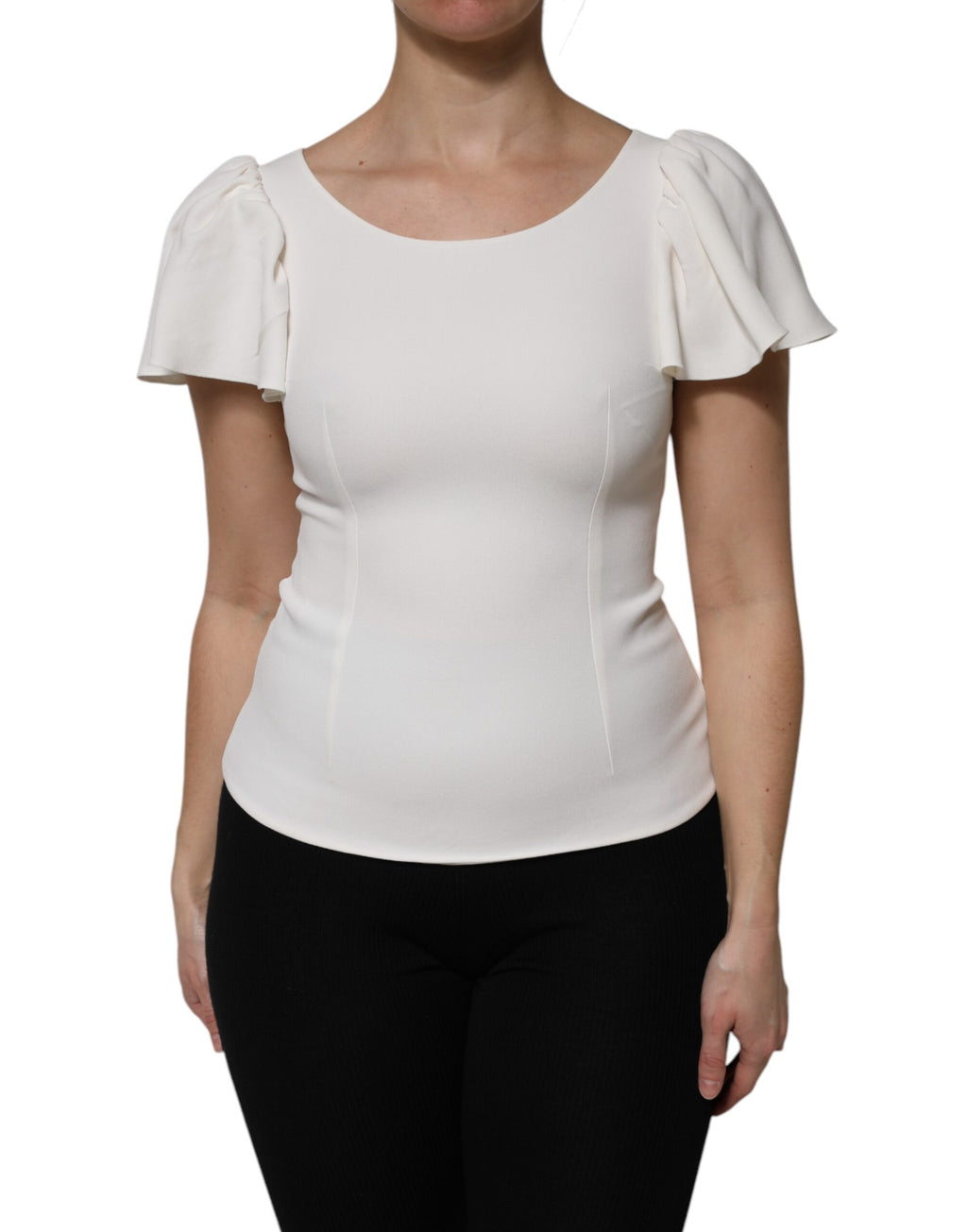 White Viscose Round Neck Short Sleeves Top