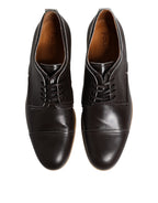 Dark Brown Leather Derby Lace Up Dress Formal Shoes
