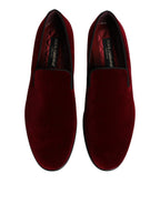 Red Cotton Velvet Slip On Loafers Formal Shoes