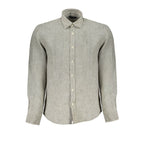 "Grigio Linen Men's Shirt with Italian Collar"