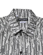 White Floral Print Casual Long Sleeves Shirt