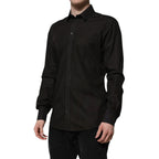 Black Cotton Jacquard GOLD Collar Dress Shirt