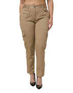 Brown Cotton Cargo Tapered Pants