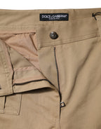 Brown Cotton Cargo Tapered Pants