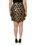 Black Gold Floral Print Jacquard Mini Skirt