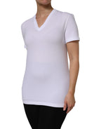 White Cotton Short Sleeves V-Neck Top T-shirt