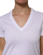 White Cotton Short Sleeve V-Neck Top T-shirt