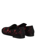 Red Black Jacquard Slip On Loafers Shoes