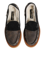 Brown White Calfskin Leather Loafers Shoes