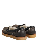 Brown White Calfskin Leather Loafers Shoes