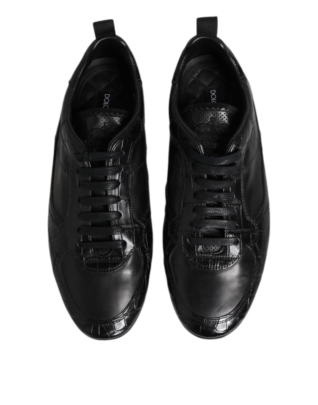 Black Exotic Leather Low Top Sneakers Shoes