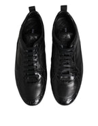 Black Exotic Leather Low Top Sneakers Shoes