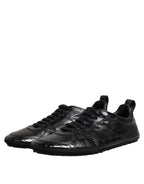 Black Exotic Leather Low Top Sneakers Shoes