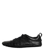 Black Exotic Leather Low Top Sneakers Shoes