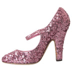 Pink Sequin Mary Jane Pumps High Heels Shoes