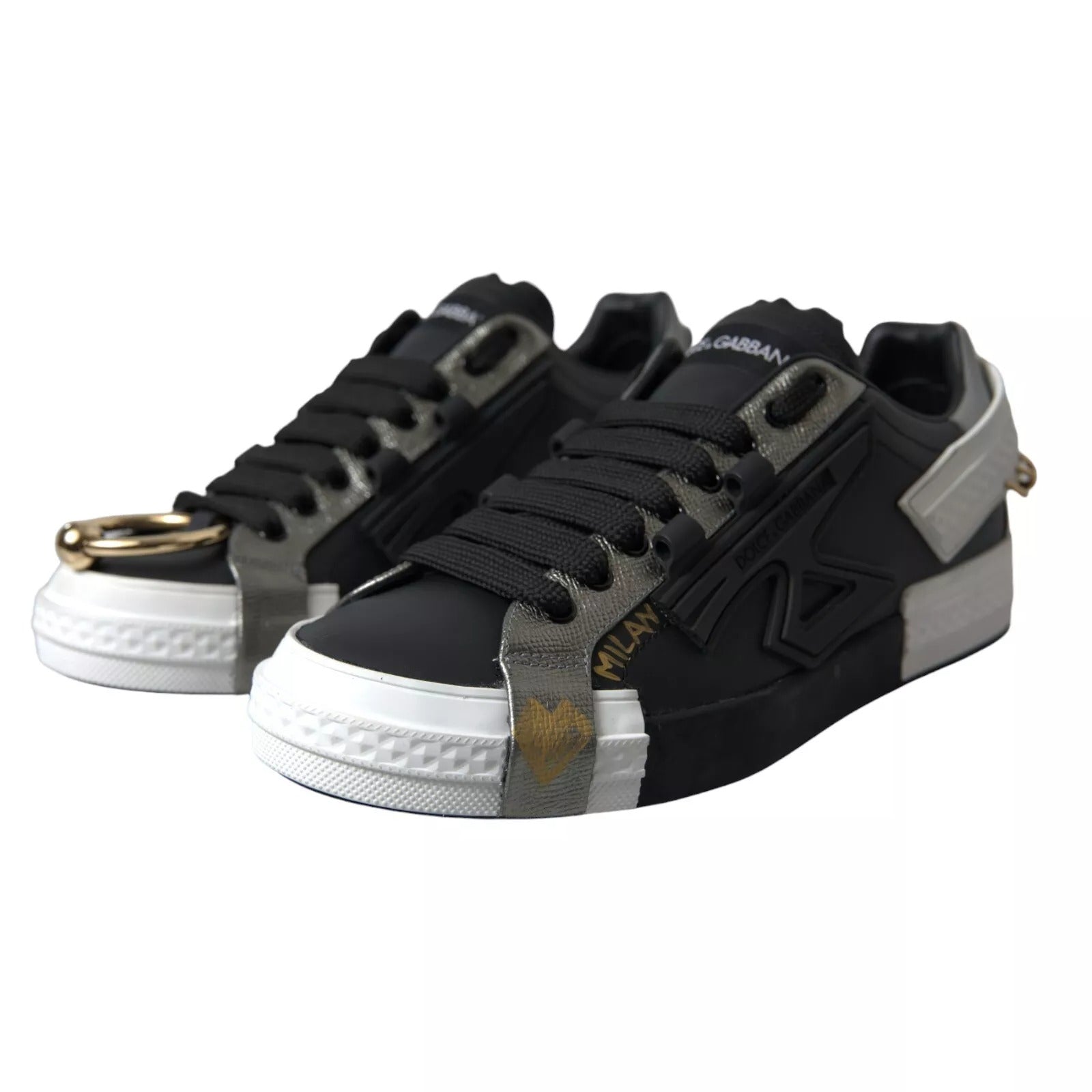 Black Leather Low Top Sneakers Portofino Shoes