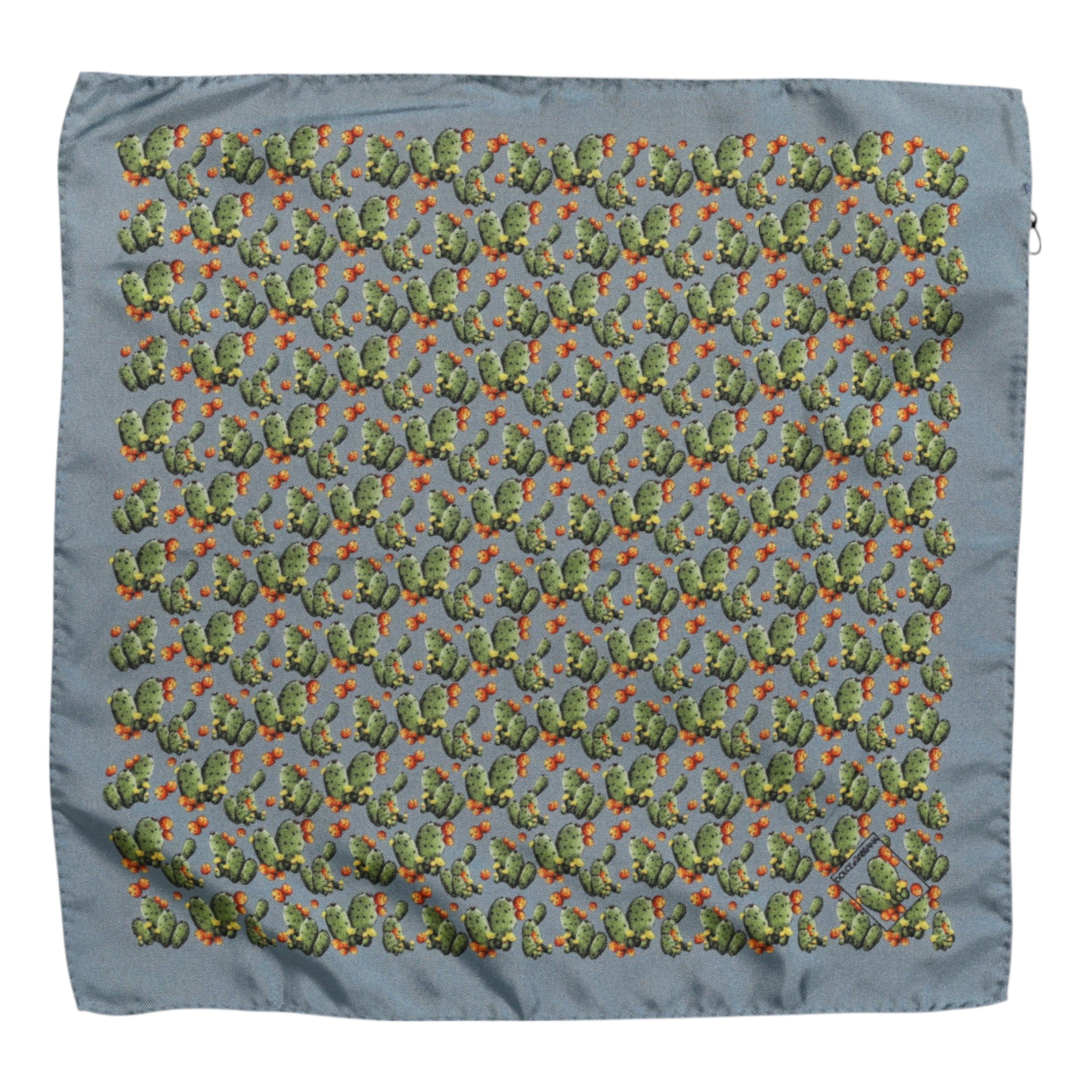 Gray Green Cactus Print Square Foulard Scarf