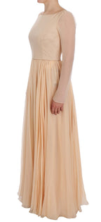Beige Silk Ball Gown Full Length Dress