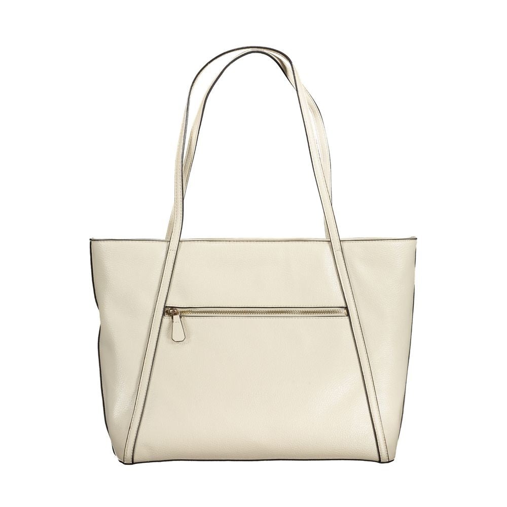 Beige Polyurethane Women Handbag