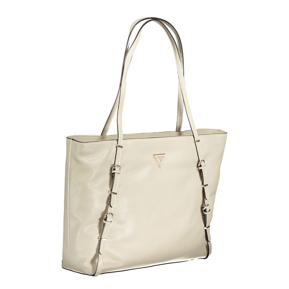 Beige Polyurethane Women Handbag