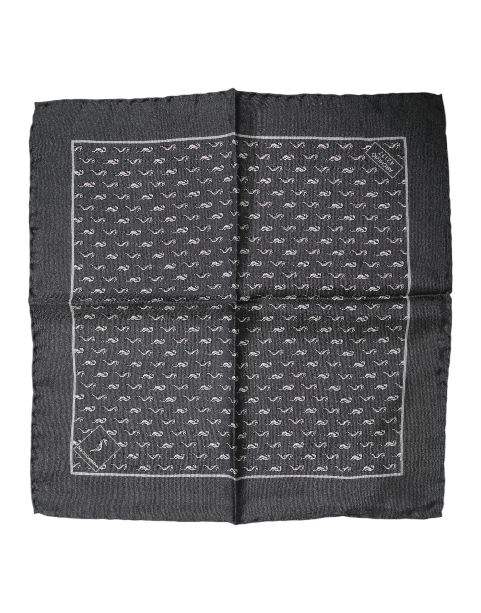 Black Fish Print Silk Square Men Foulard Scarf