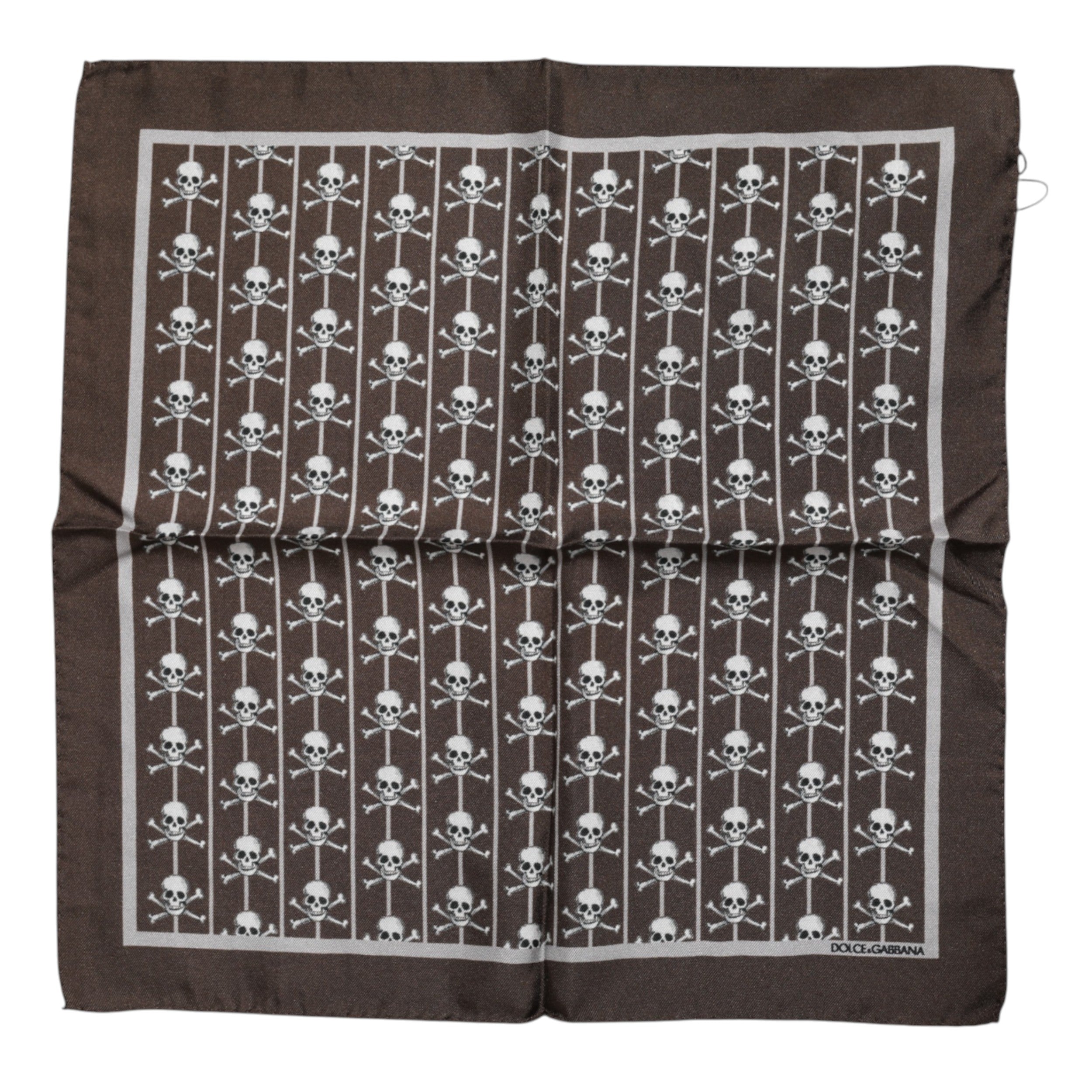 Brown Skull Silk Square Men Foulard Scarf