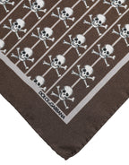Brown Skull Silk Square Men Foulard Scarf