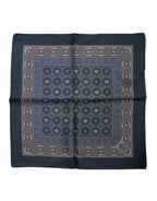Blue Printed Silk Square Men Foulard Scarf