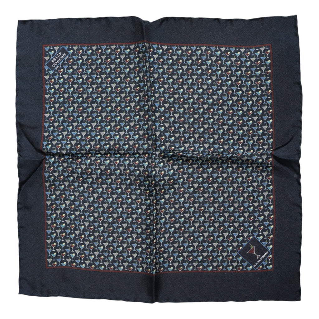 Blue Cocktail Silk Square Foulard Scarf