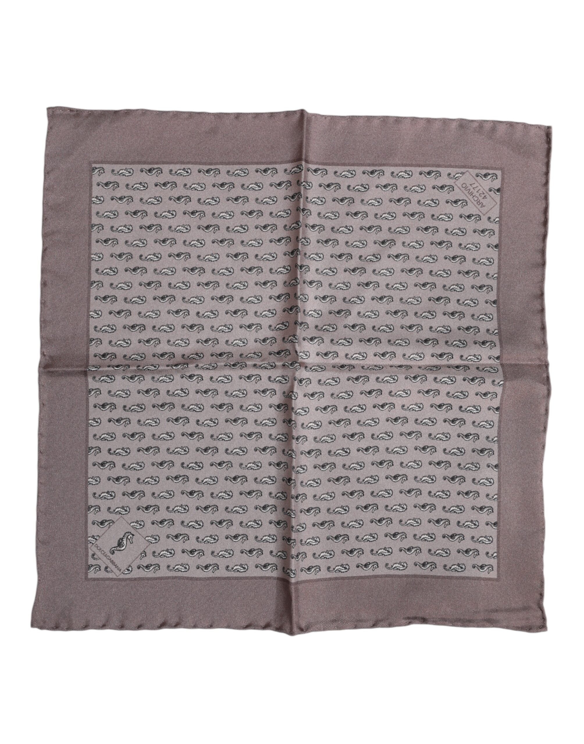 Brown Sea Horse Silk Square Foulard Scarf